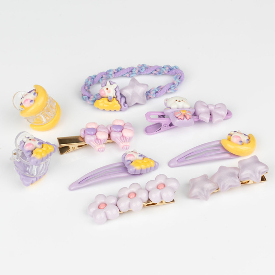 SPINKI DO WŁOSÓW ZESTAW spinek dla dziewczynki PYKI + gumeczka 9 SZTUK