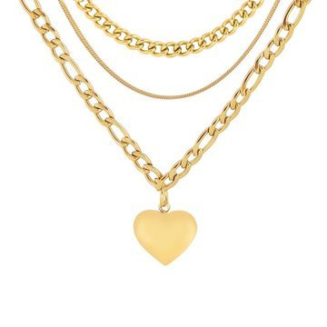 Naszyjnik potrójny serce STAL SZLACHETNA POZŁACANA