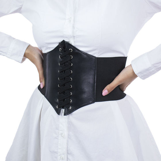 PASEK pas szeroki GORSET czarny GUMOWY SZNUROWANY rozmiar M