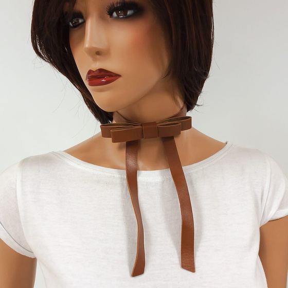 Choker NASZYJNIK kokarda brązowy