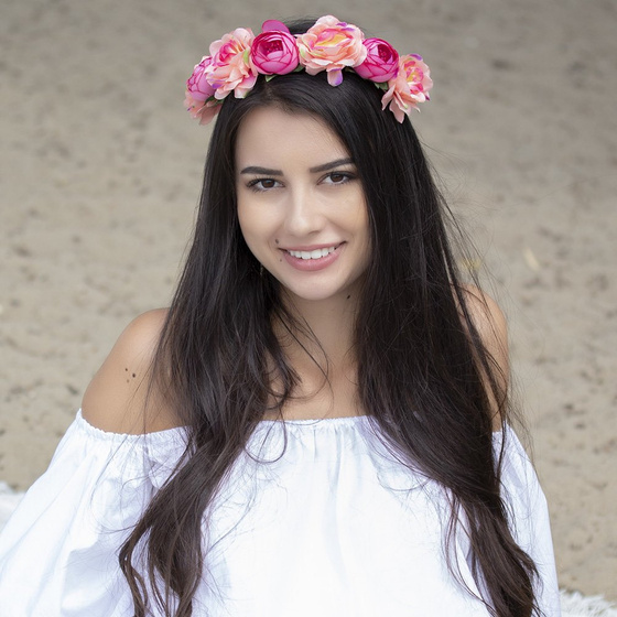 WIANEK NA GŁOWĘ piwonie KWIATY różowy ŚLUBNY