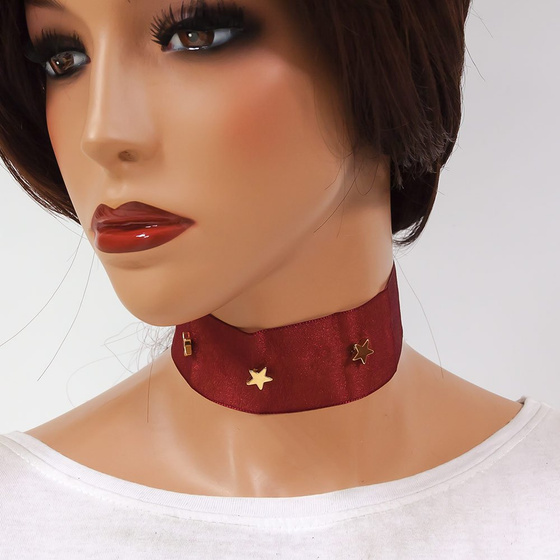 Choker NASZYJNIK gwiazdki czerwony