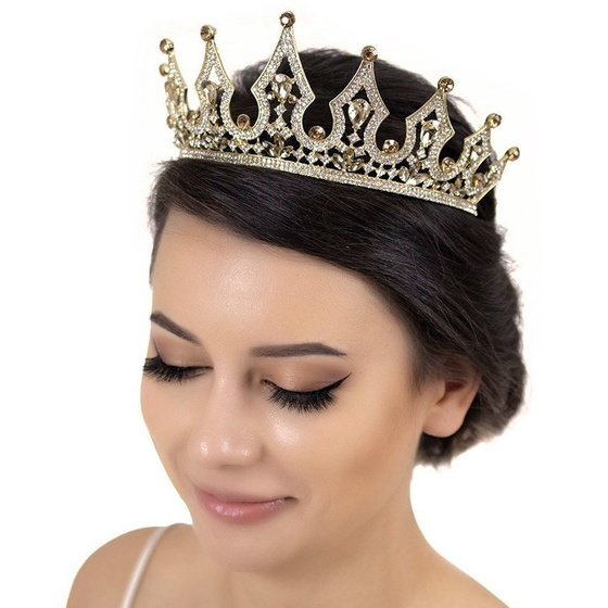 KORONA diadem KRYSZTAŁY tiara ŚLUBNA złota ŚLUB