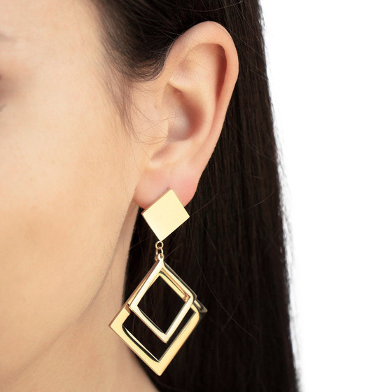 KOLCZYKI damskie romby STAL SZLACHETNA POZŁACANA