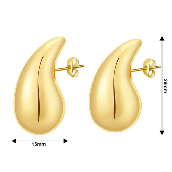 KOLCZYKI sztyft ZŁOTE ŁEZKI KROPLE - STAL SZLACHETNA POZŁACANA