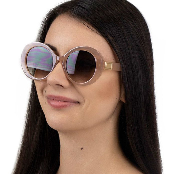 OKULARY przeciwsłoneczne DAMSKIE beżowe OKRĄGŁE