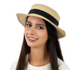 KAPELUSZ pleciony damski  KANOTIER (boater) małe rondo LATO KOKARDA