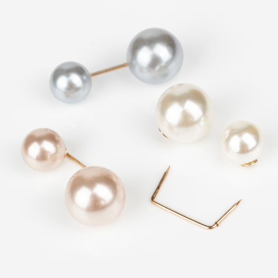 BROSZKA Zestaw 3 szt Biała Różowa Szara PEREŁKI Upięcie Złota PRZYPINKA