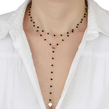 Naszyjnik długi STAL SZLACHETNA POZŁACANA serce