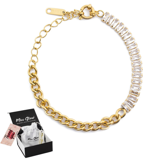 Bransoletka cyrkonie STAL SZLACHETNA POZŁACANA