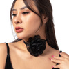 Naszyjnik CHOKER ozdobny RÓŻA na szyję KWIAT elegancki CZARNY WSTĄŻKA