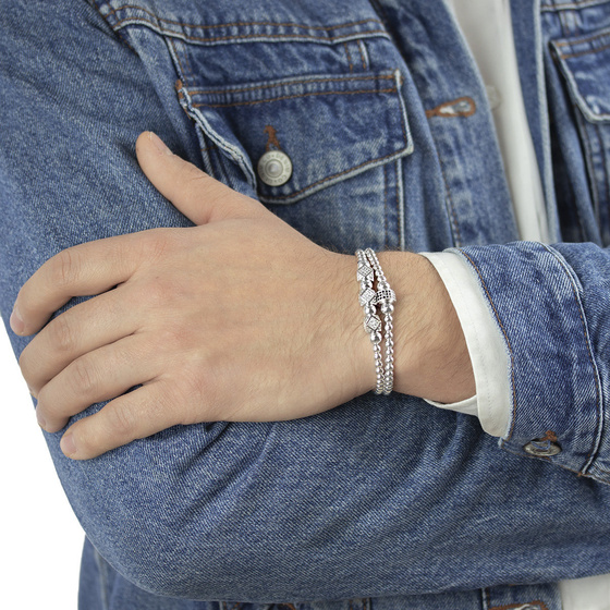 Bransoletka MĘSKA podwójna KORALIKI srebrna