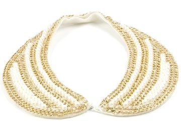 NASZYJNIK KOŁNIERZ złote łańcuszki BIAŁE KORALIKI