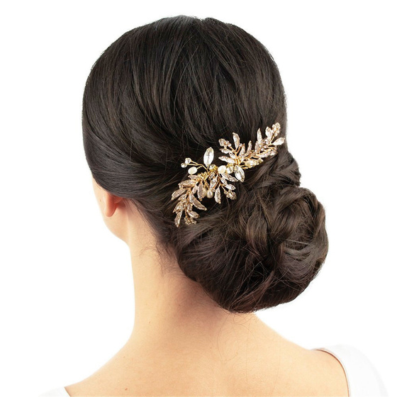 OZDOBA grzebyk do włosów ŚLUBNA cyrkonie ZŁOTA