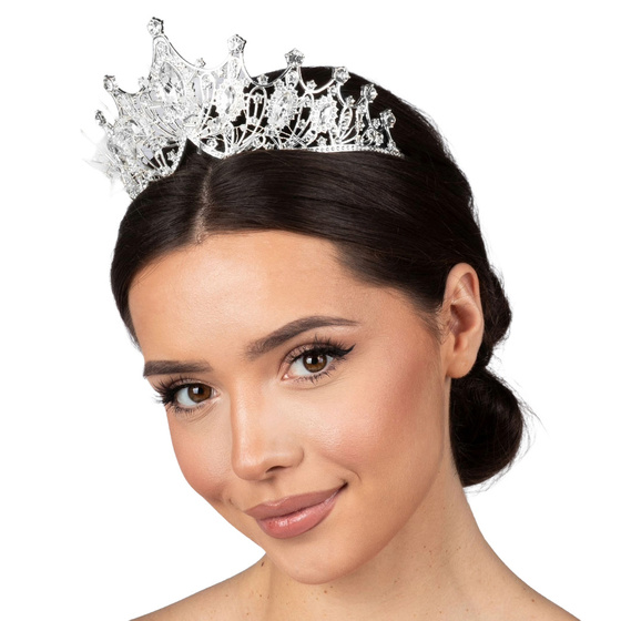 DIADEM Korona Tiara MISS GLOW ŚLUBNY srebrny cyrkonie KRYSZTAŁY
