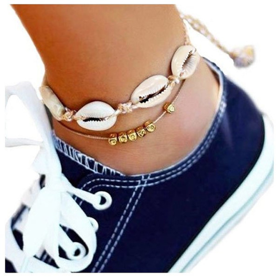 BRANSOLETKA NA NOGĘ zestaw MUSZLE muszelki ZŁOTA