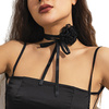 Naszyjnik CHOKER ozdobny RÓŻA na szyję KWIAT elegancki CZARNY WSTĄŻKA