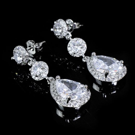 Kolczyki damskie ŚLUBNE srebrne długie CYRKONIE