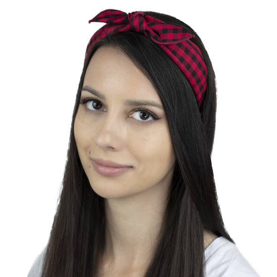 OPASKA do włosów PIN UP czerwona KRATA kokarda