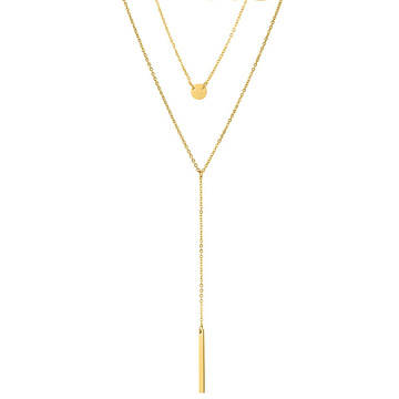 NASZYJNIK podwójny STAL SZLACHETNA POZŁACANA kółko